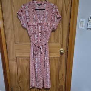 Snakeskin-Print Midi Shirt Dress with Waist Tie